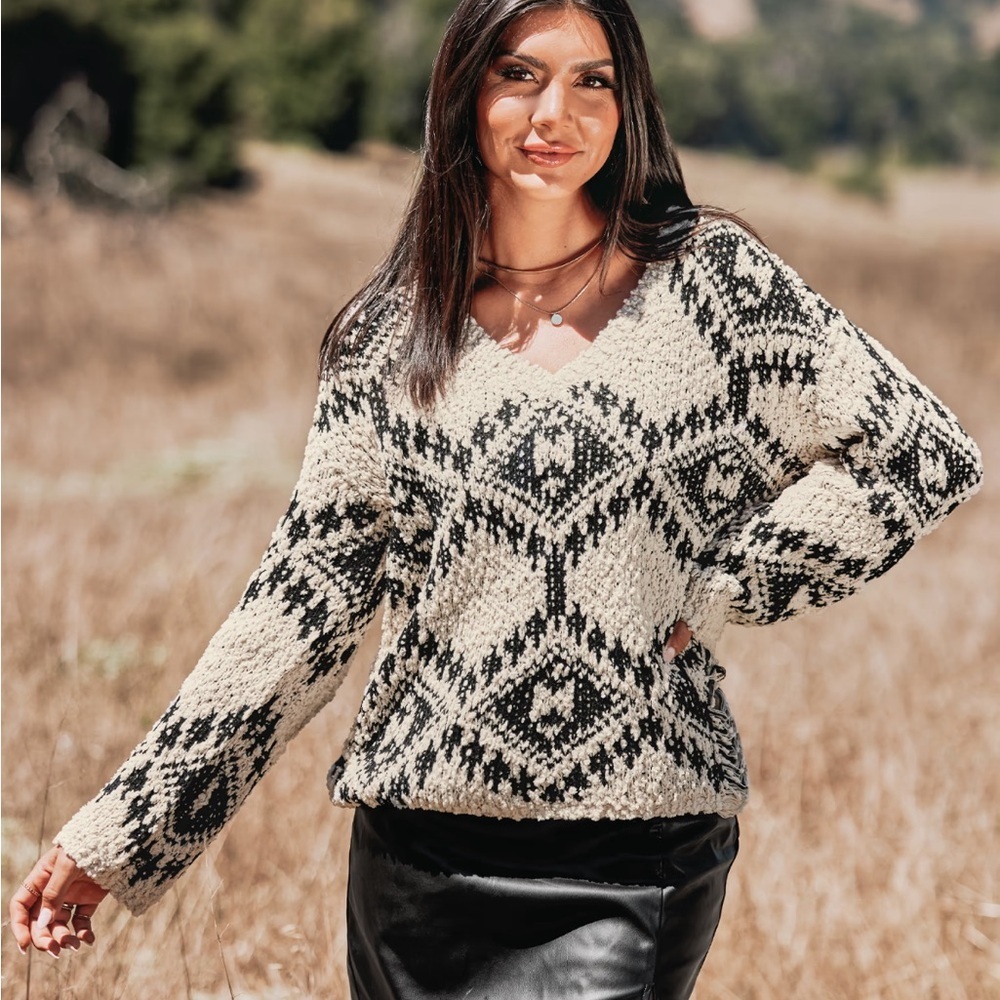 Miracle Black and Cream V-Neck Sweater